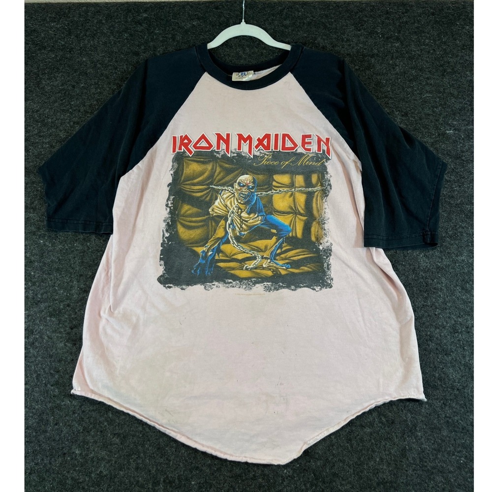 Vintage Iron Maiden Piece of Mind 2005 Tour Raglan Shirt Blue Grape XL Pink Y2K